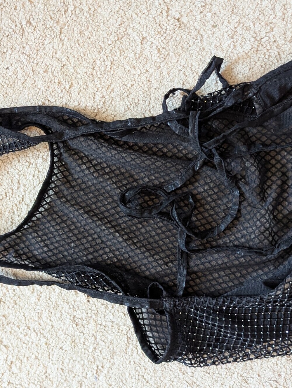 Oh Polly Black Mesh Crop Top with Rhinestones - Picture 2 of 3
